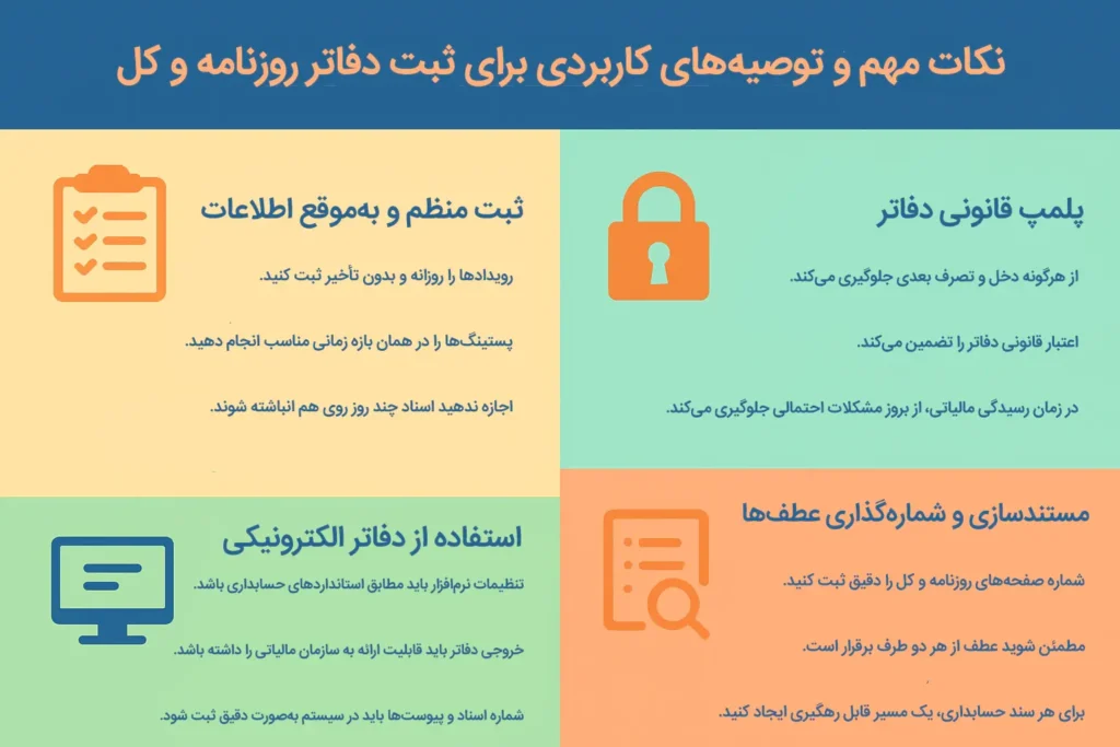 نکات مهم و توصیه‌های کاربردی برای ثبت دفاتر روزنامه و کل
